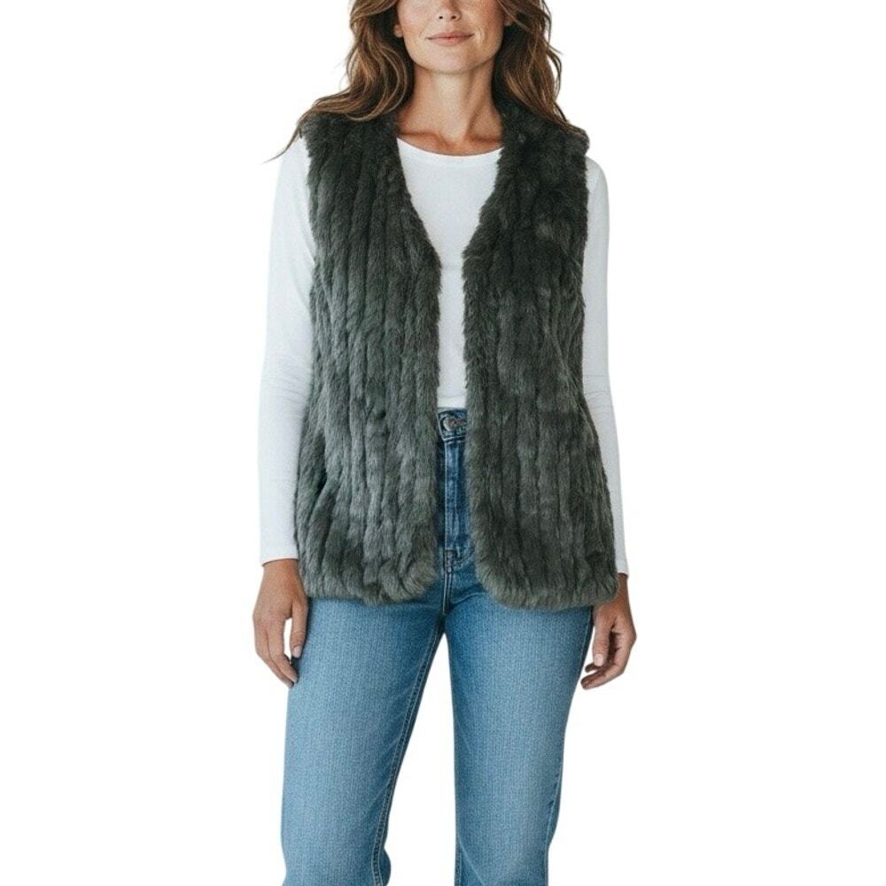 Dana Stein Forest Green Rabbit Fur Vest - S
